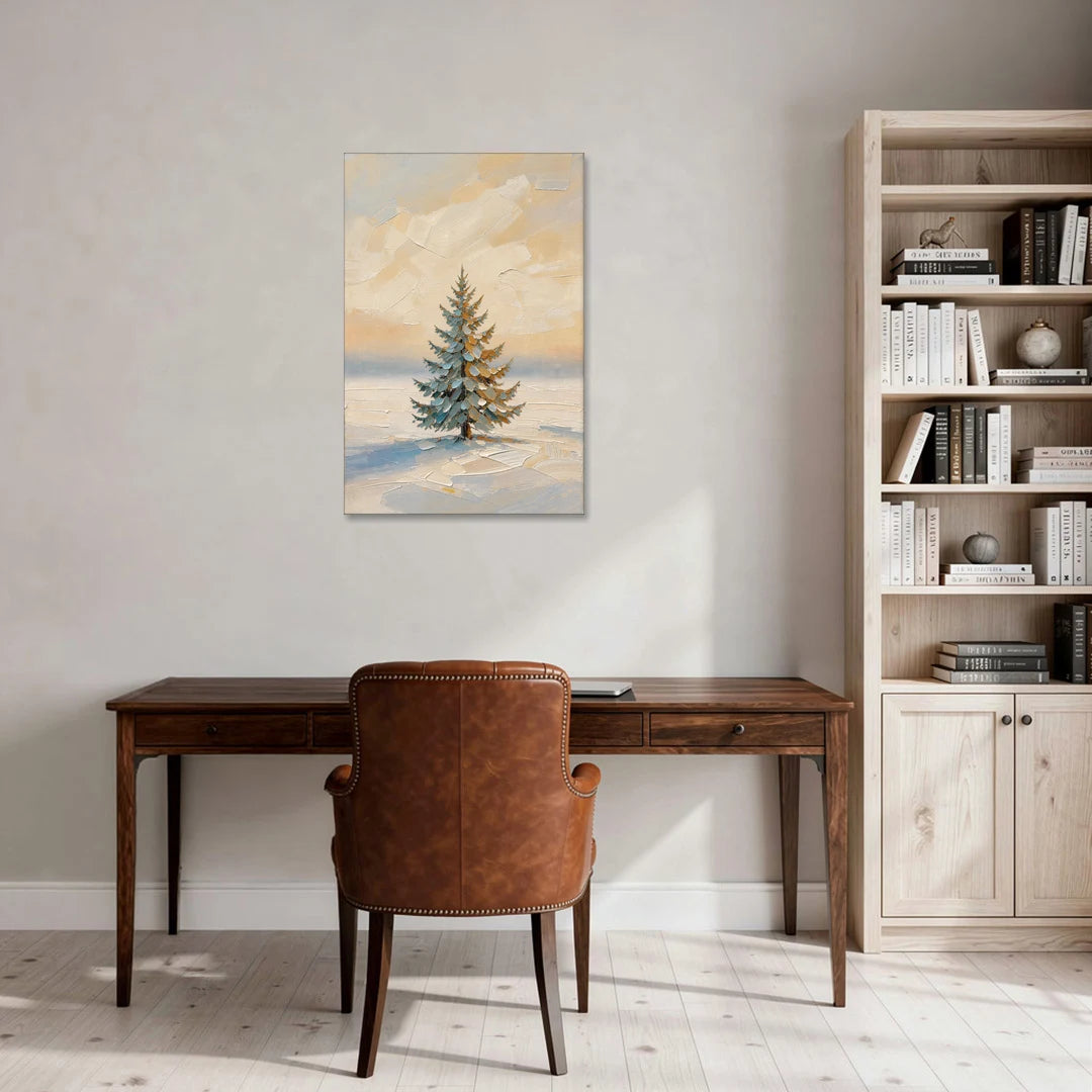 Neutral Minimalist Christmas Tree Art on Ivory Snow - Canvas Wall Art - Office - 24x36