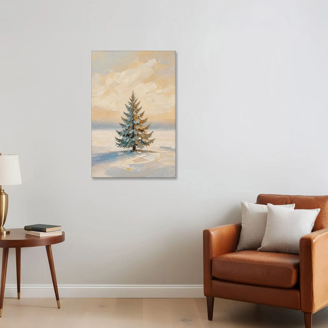 Neutral Minimalist Christmas Tree Art on Ivory Snow - Canvas Wall Art - Sofa - 24x36
