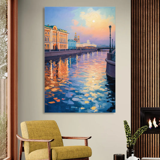 Neva River Reflections Living Room - Canvas Wall Art