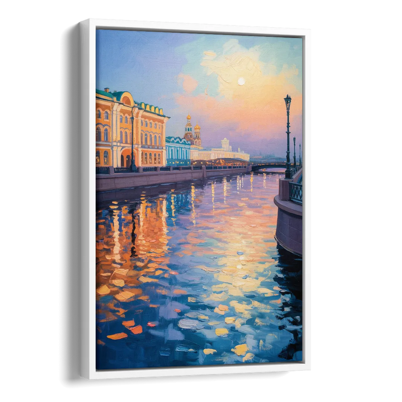 Neva River Reflections Side - White Canvas Wall Art