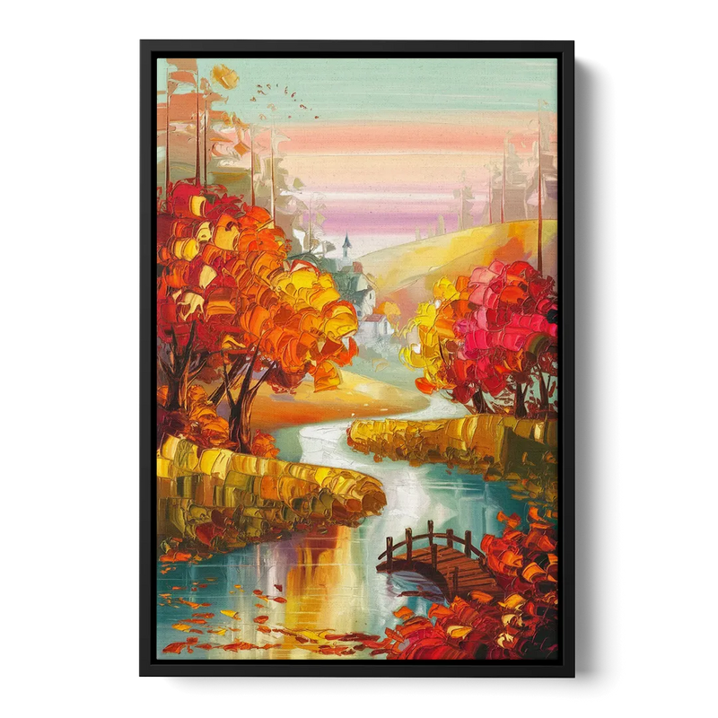 New Hope Autumn Landscape Front - Black Canvas Wall Art