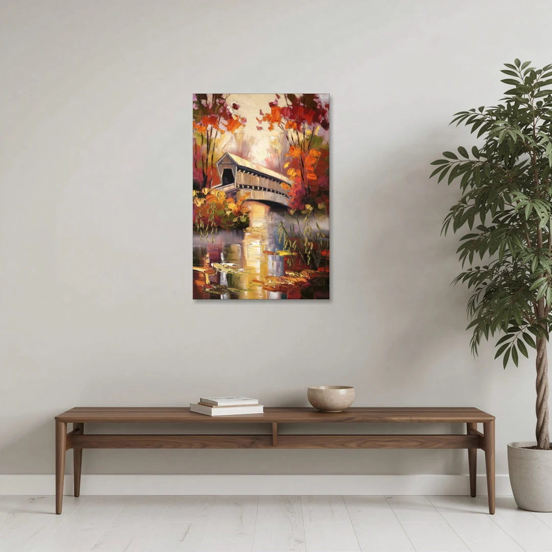 New Hope Covered Bridge Scene - Canvas Wall Art - Coffee Table - 24x36