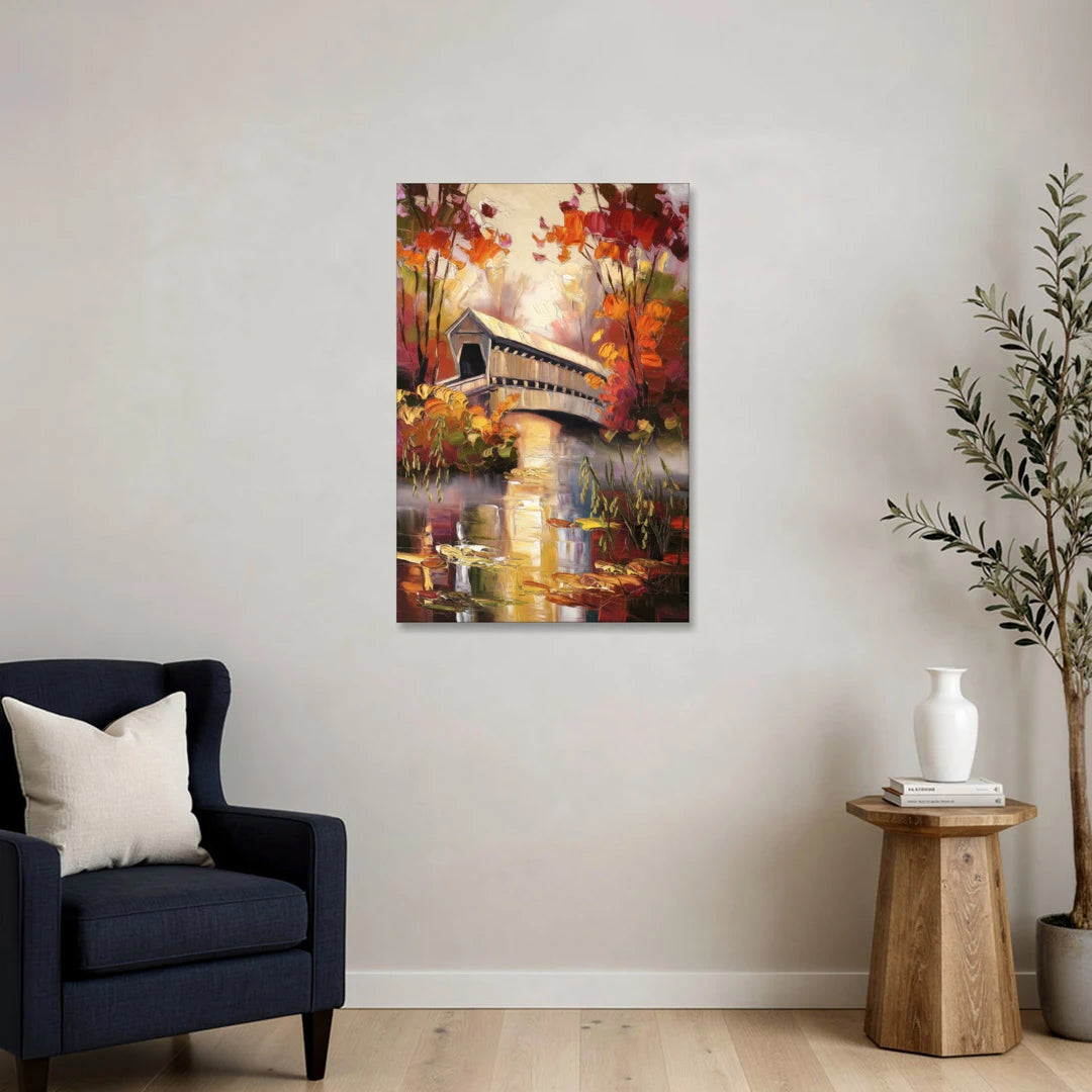 New Hope Covered Bridge Scene - Canvas Wall Art - Sofa - 24x36
