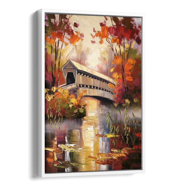 New Hope Covered Bridge Scene Side - White Canvas Wall Art