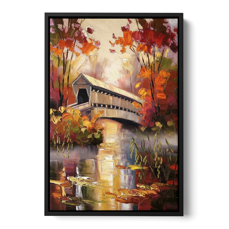 New Hope Covered Bridge Scene Front - Black Canvas Wall Art