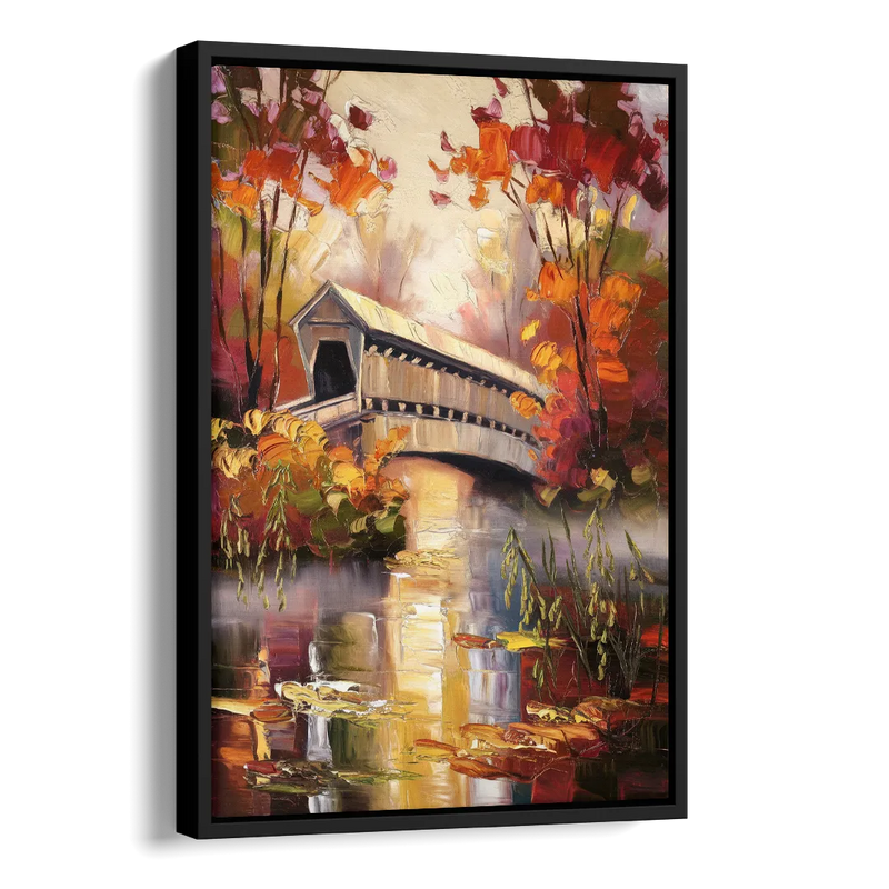 New Hope Covered Bridge Scene Side - Black Canvas Wall Art