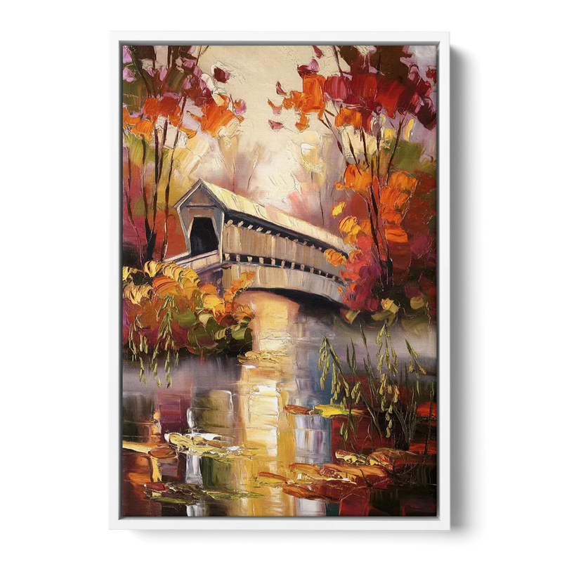 New Hope Covered Bridge Scene Front - White Canvas Wall Art