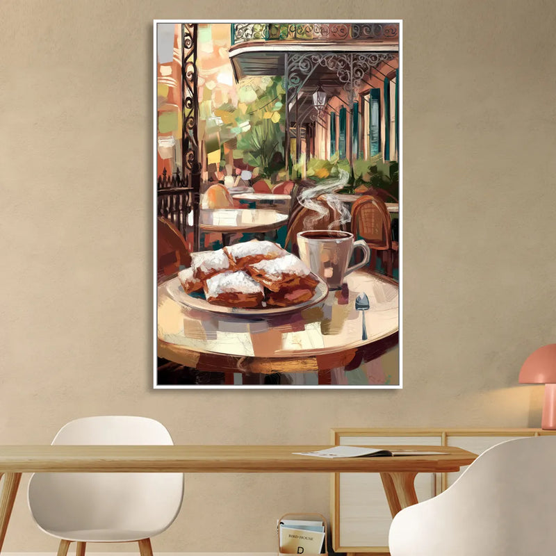New Orleans Beignets and Coffee Living Room - White Canvas Wall Art