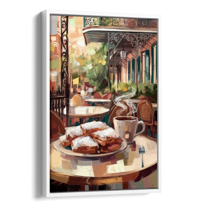 New Orleans Beignets and Coffee Side - White Canvas Wall Art