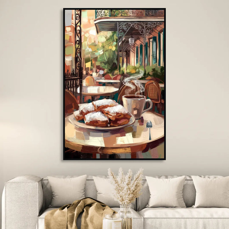 New Orleans Beignets and Coffee Sitting Room - Black Canvas Wall Art