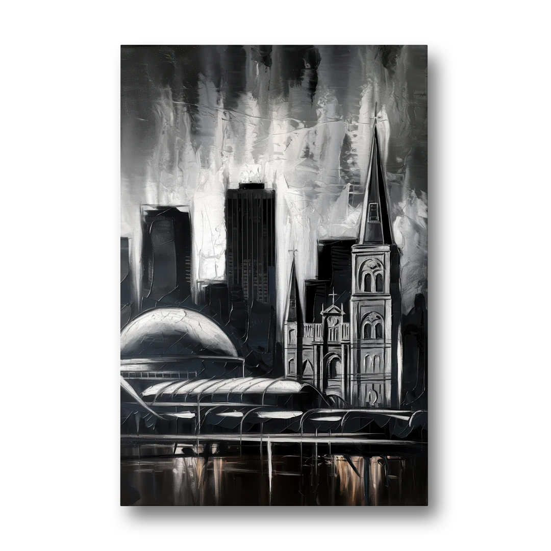 New Orleans Black and White Skyline - Canvas Wall Art - Front
