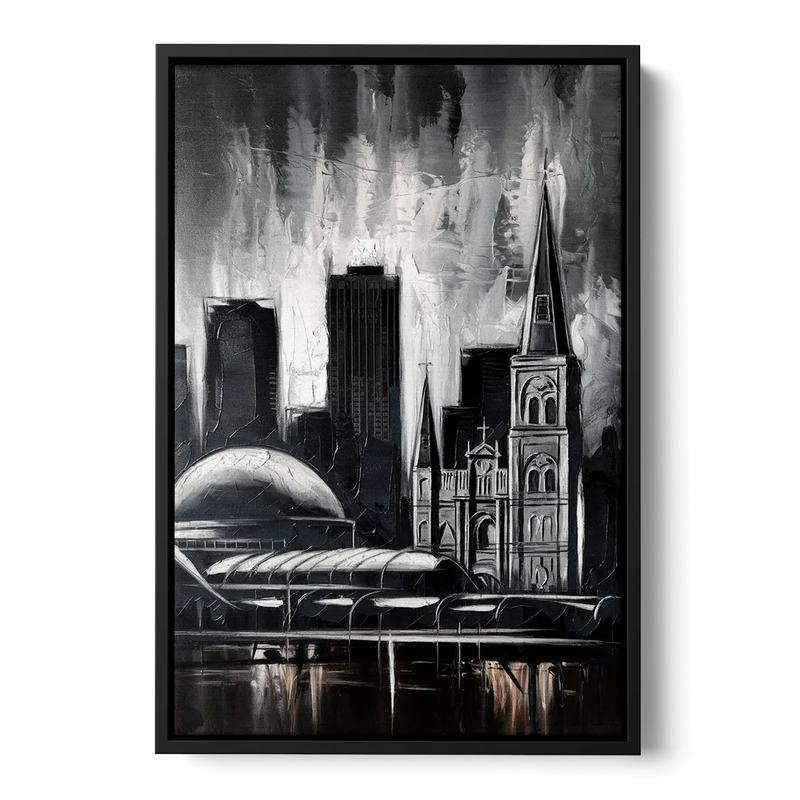 New Orleans Black and White Skyline Front - Black Canvas Wall Art