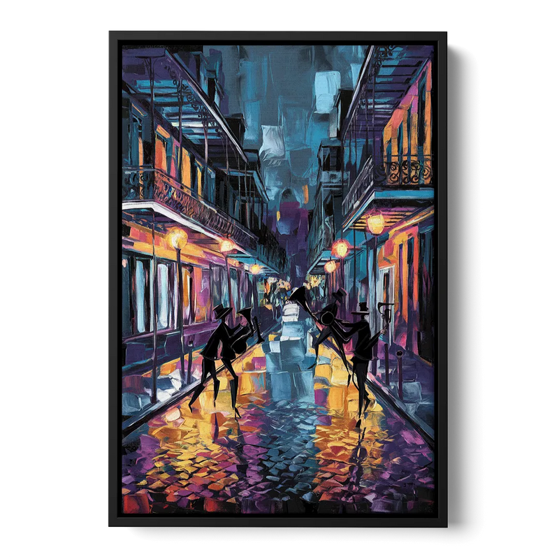New Orleans Bourbon Street Vibes Front - Black Canvas Wall Art