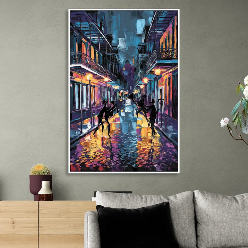 New Orleans Bourbon Street Vibes Living Room - White Canvas Wall Art
