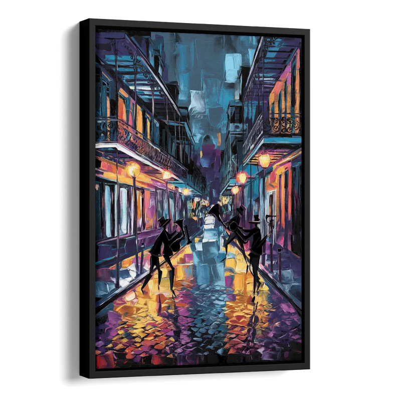 New Orleans Bourbon Street Vibes Side - Black Canvas Wall Art