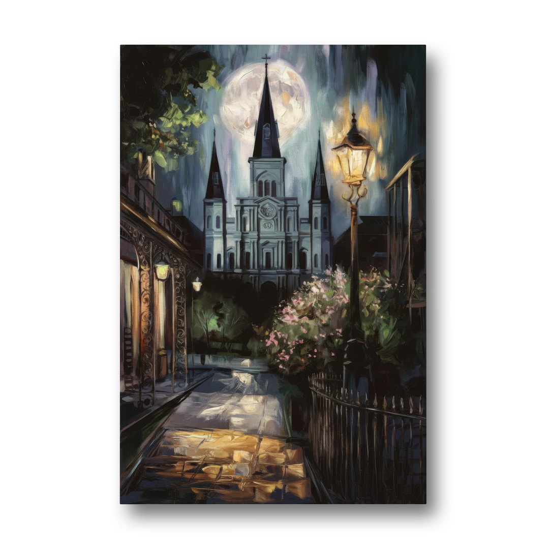 New Orleans Cathedral Silhouette - Canvas Wall Art - Front