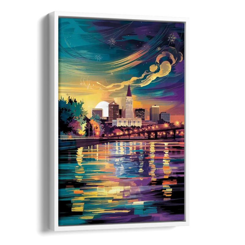 New Orleans Cityscape Reflections Side - White Canvas Wall Art