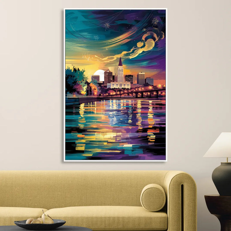 New Orleans Cityscape Reflections Sitting Room - White Canvas Wall Art