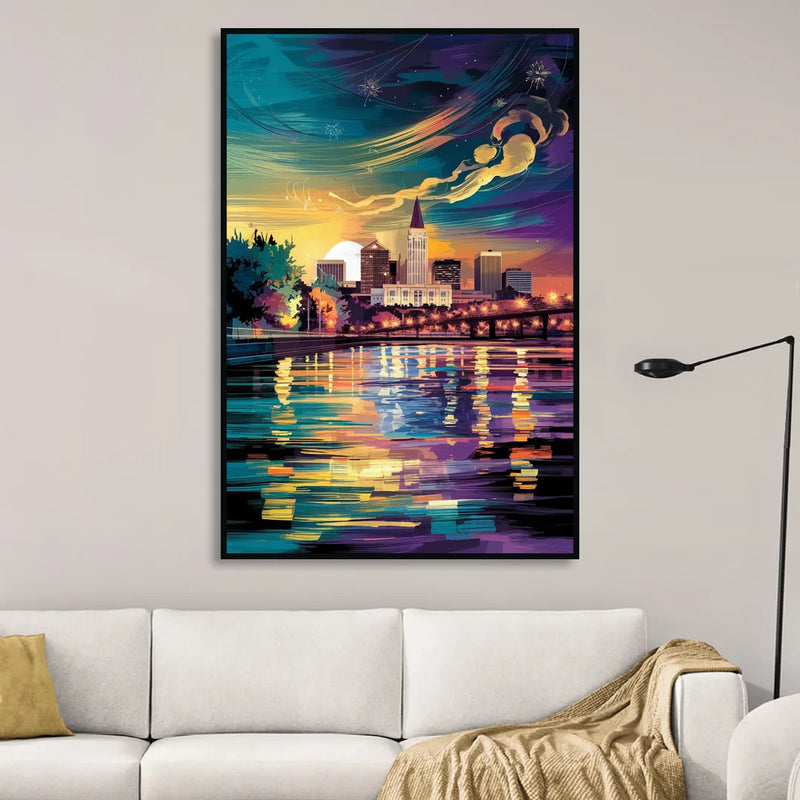 New Orleans Cityscape Reflections Living Room - Black Canvas Wall Art