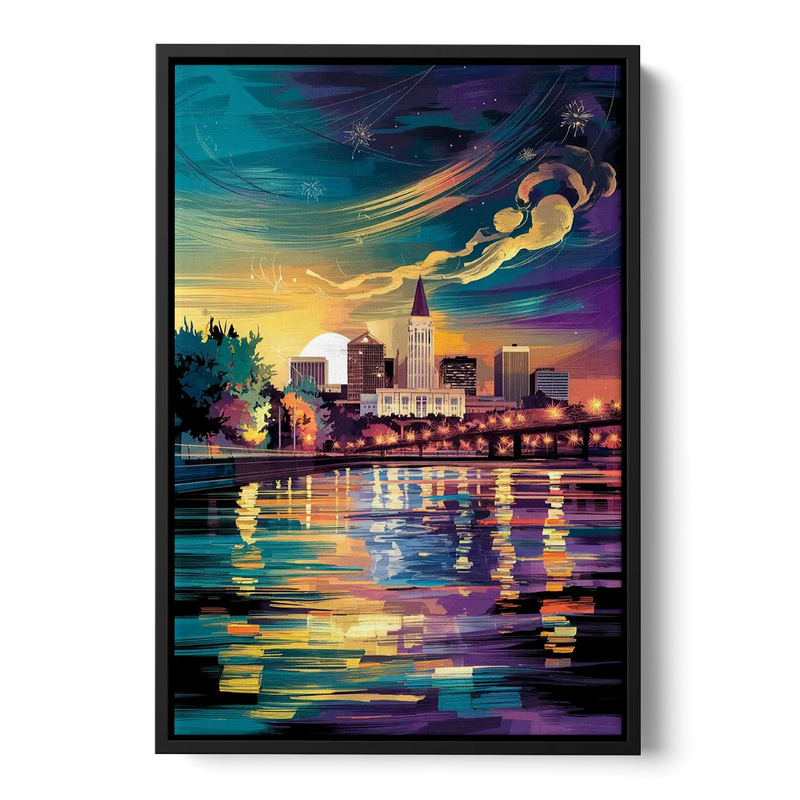 New Orleans Cityscape Reflections Front - Black Canvas Wall Art