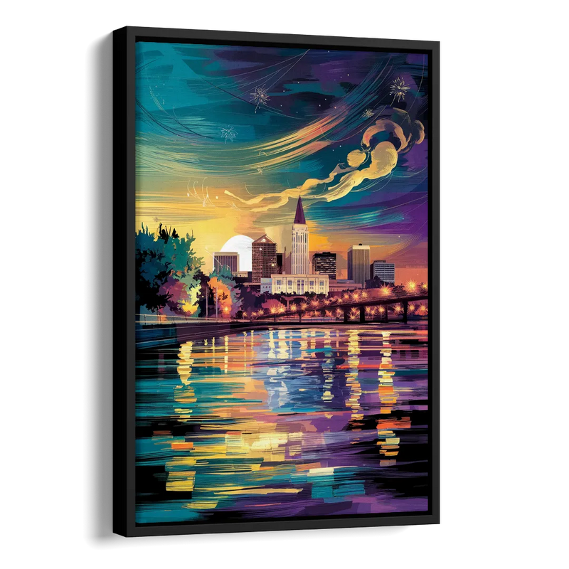 New Orleans Cityscape Reflections Side - Black Canvas Wall Art