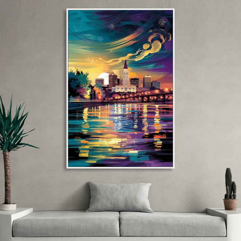 New Orleans Cityscape Reflections Living Room - White Canvas Wall Art