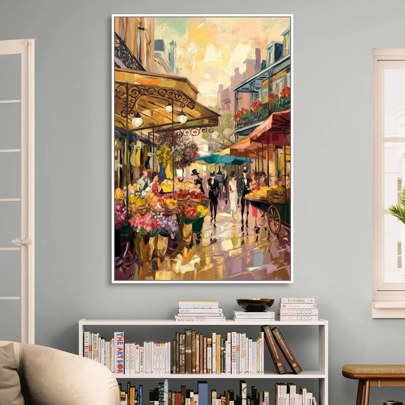 New Orleans French Market Charm Sitting Room - White Canvas Wall Art