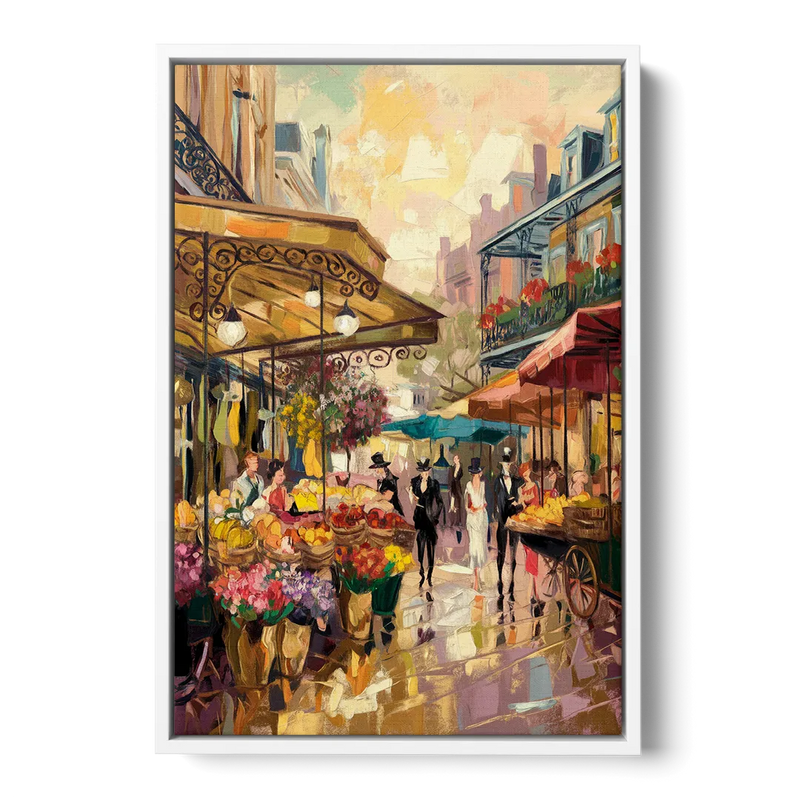 New Orleans French Market Charm Front - White Canvas Wall Art
