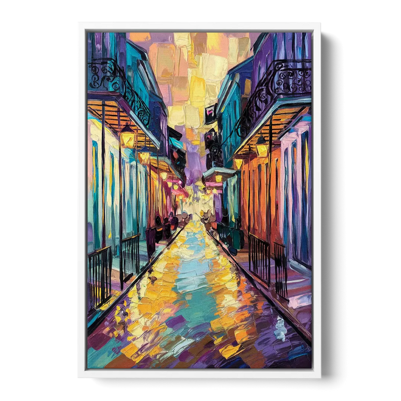 New Orleans French Quarter Lights Front - White Canvas Wall Art