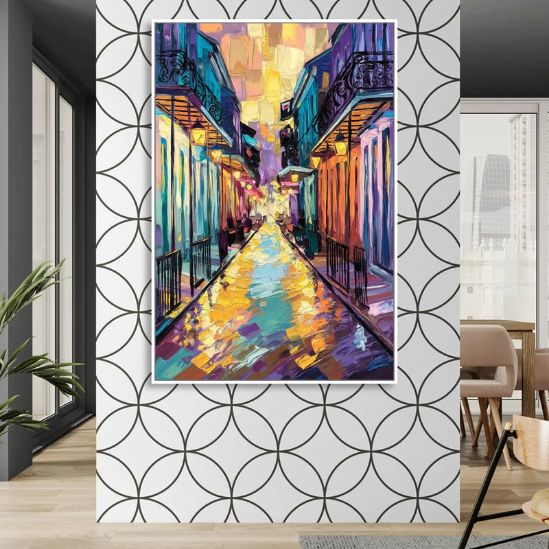 New Orleans French Quarter Lights Sitting Room - White Canvas Wall Art