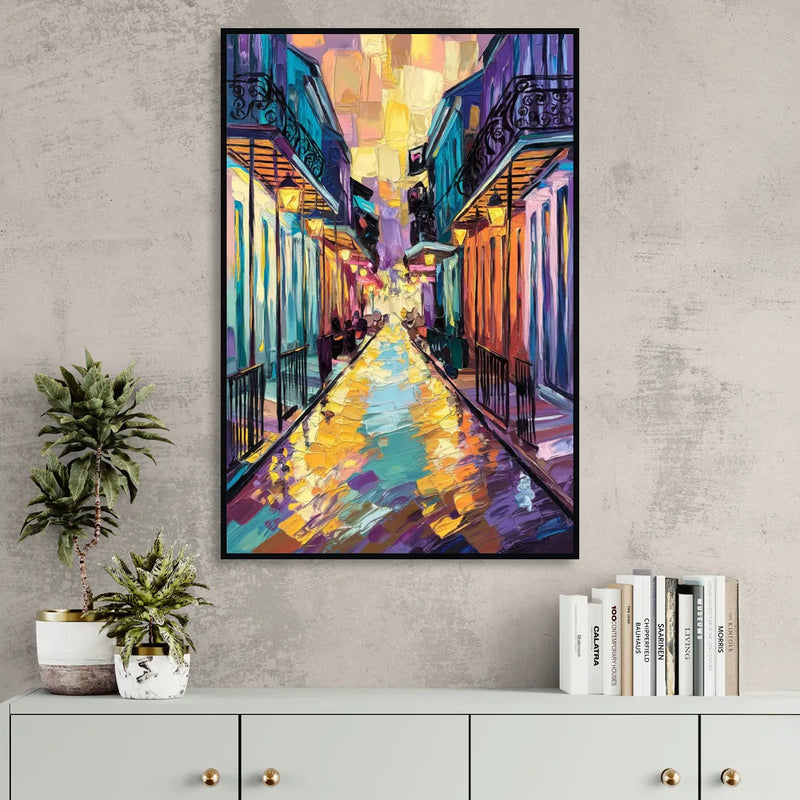 New Orleans French Quarter Lights Living Room - Black Canvas Wall Art