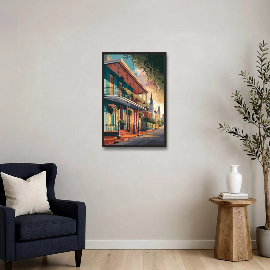 New Orleans Historic Architecture - Black Framed Canvas Wall Art - Sofa - 20x30