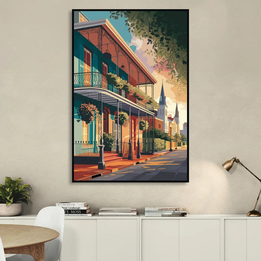 New Orleans Historic Architecture Living Room - Black Canvas Wall Art