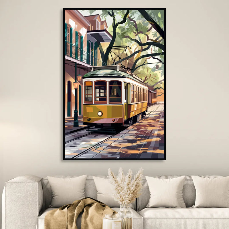 New Orleans Historic Streetcars Sitting Room - Black Canvas Wall Art