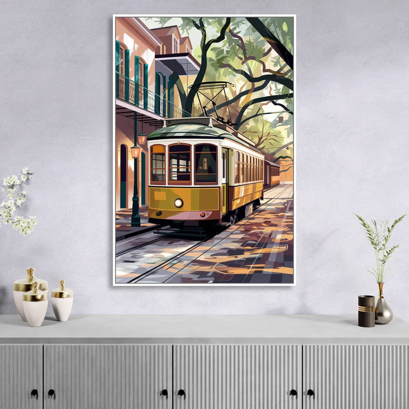 New Orleans Historic Streetcars Sitting Room - White Canvas Wall Art
