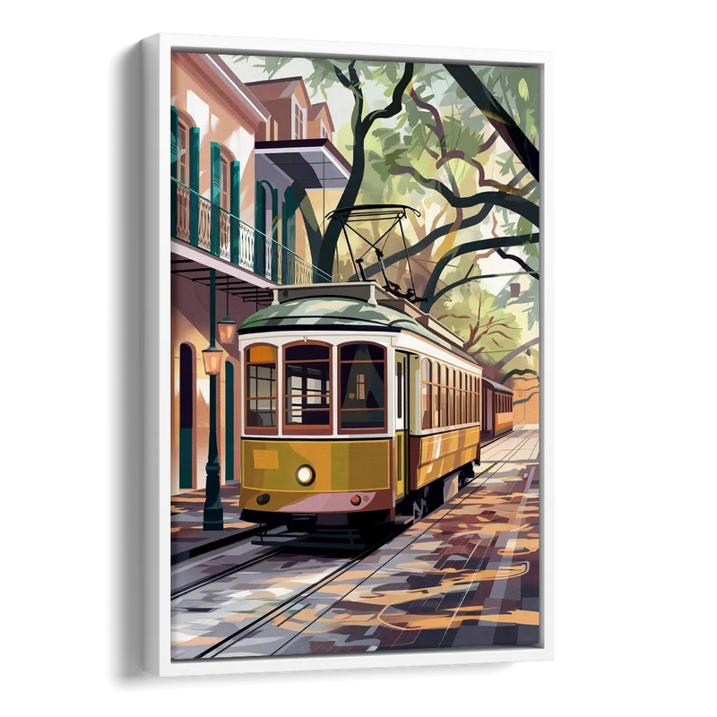 New Orleans Historic Streetcars Side - White Canvas Wall Art
