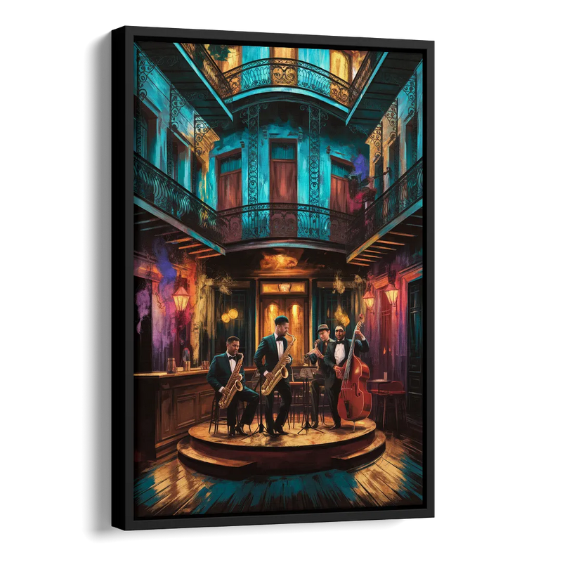 New Orleans Jazz Club Scene Side - Black Canvas Wall Art