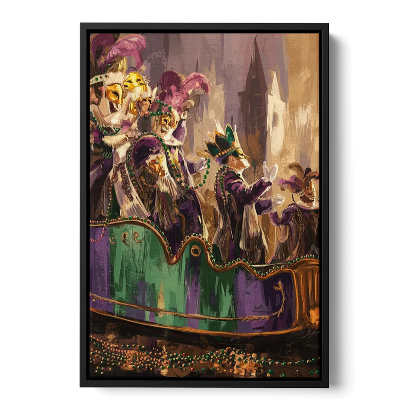 New Orleans Mardi Gras Parade Front - Black Canvas Wall Art