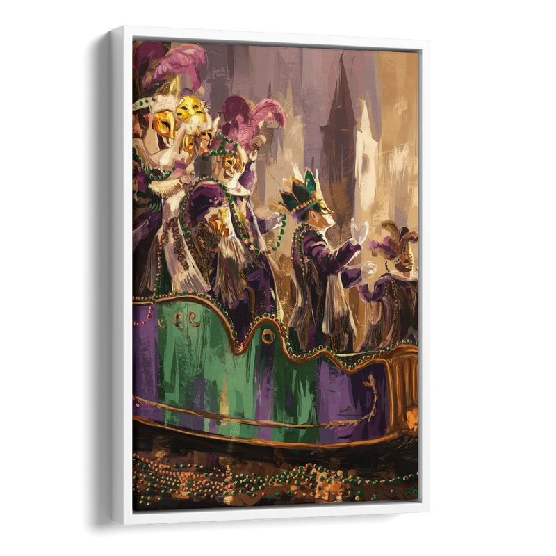 New Orleans Mardi Gras Parade Side - White Canvas Wall Art