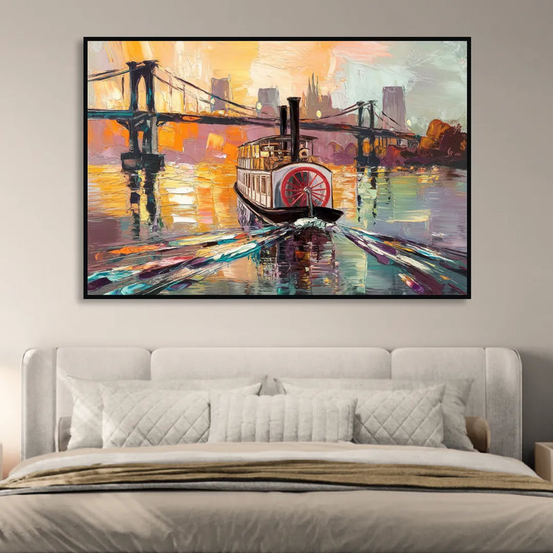 New Orleans Mississippi River Views Sitting Room - Black Canvas Wall Art