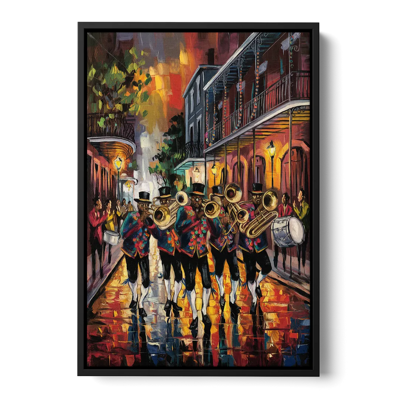 New Orleans Second Line Band Front - Black Canvas Wall Art