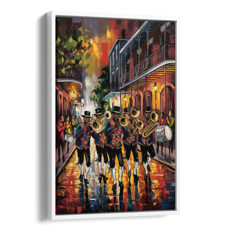 New Orleans Second Line Band Side - White Canvas Wall Art