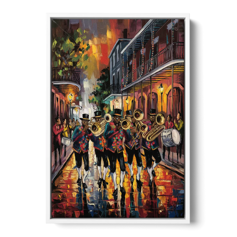 New Orleans Second Line Band Front - White Canvas Wall Art