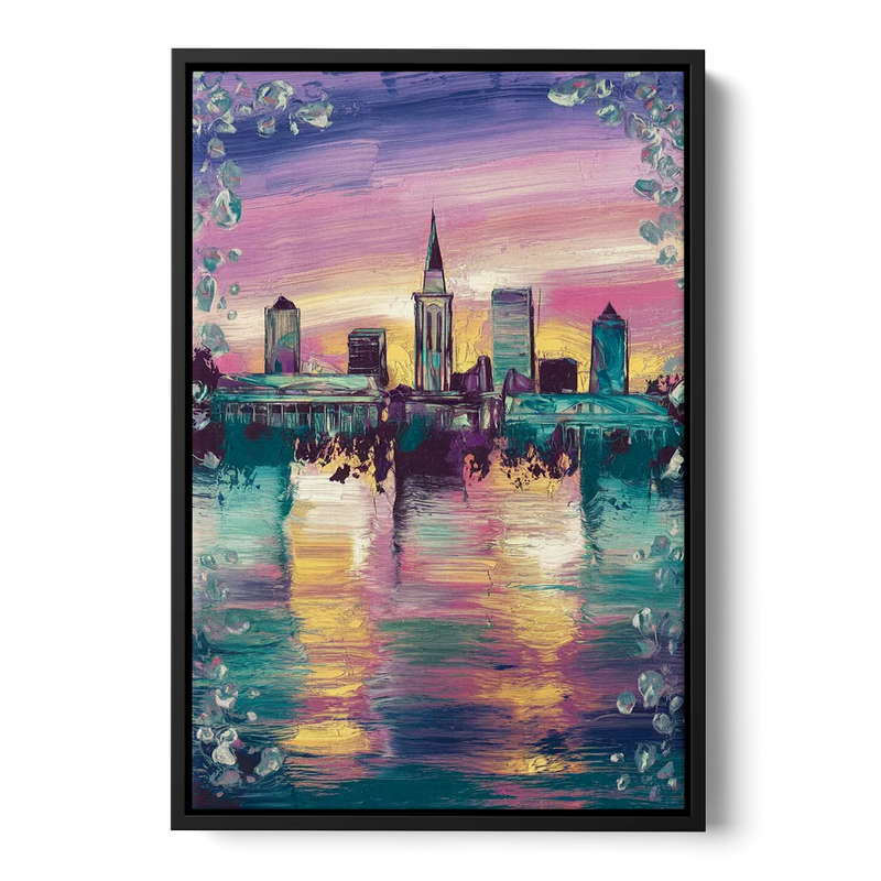 New Orleans Skyline at Sunset Front - Black Canvas Wall Art
