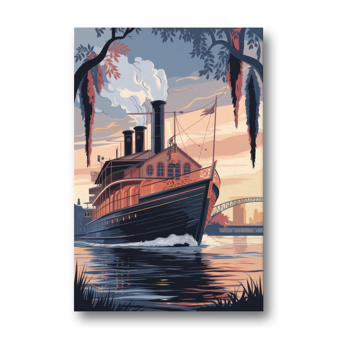 New Orleans Steamboat on the River - Canvas Wall Art - Front