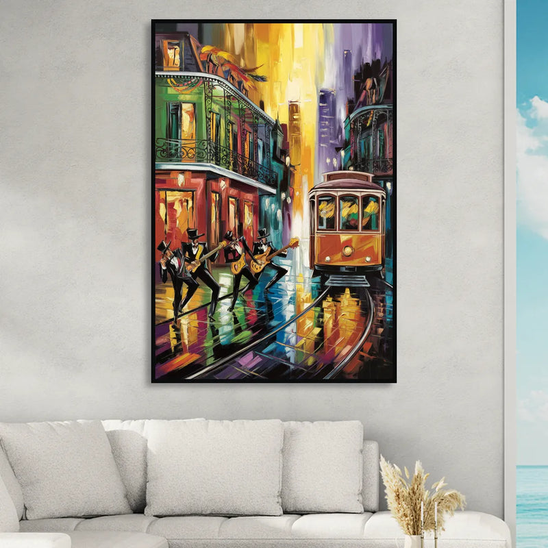 New Orleans Symbols of Culture Living Room - Black Canvas Wall Art