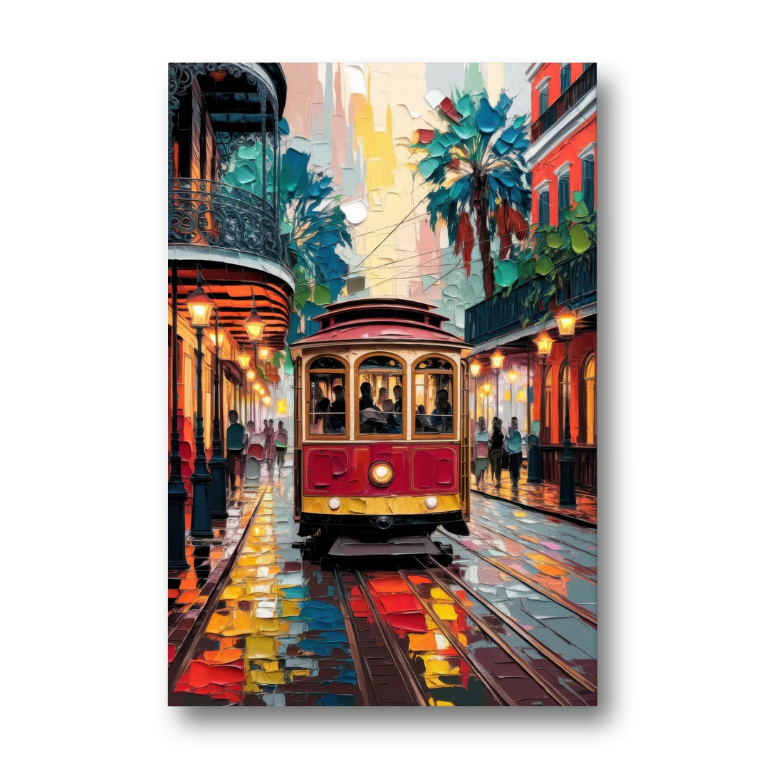 New Orleans Trolley Car Journey - Canvas Wall Art - Front