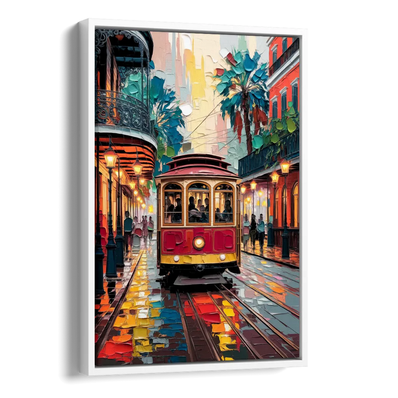 New Orleans Trolley Car Journey Side - White Canvas Wall Art