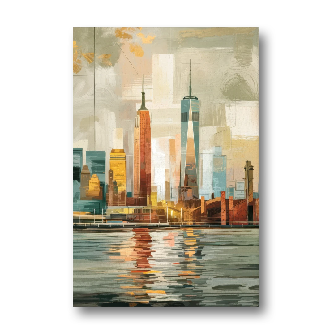 New York City Abstract Skyline Art Hudson - Canvas Wall Art - Front