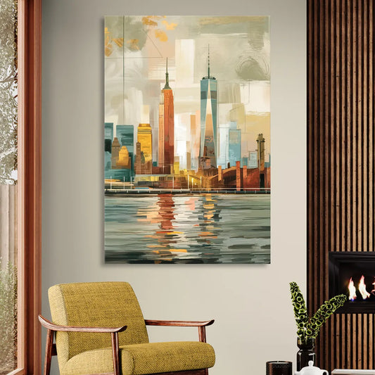 New York City Abstract Skyline Art Hudson Living Room - Canvas Wall Art